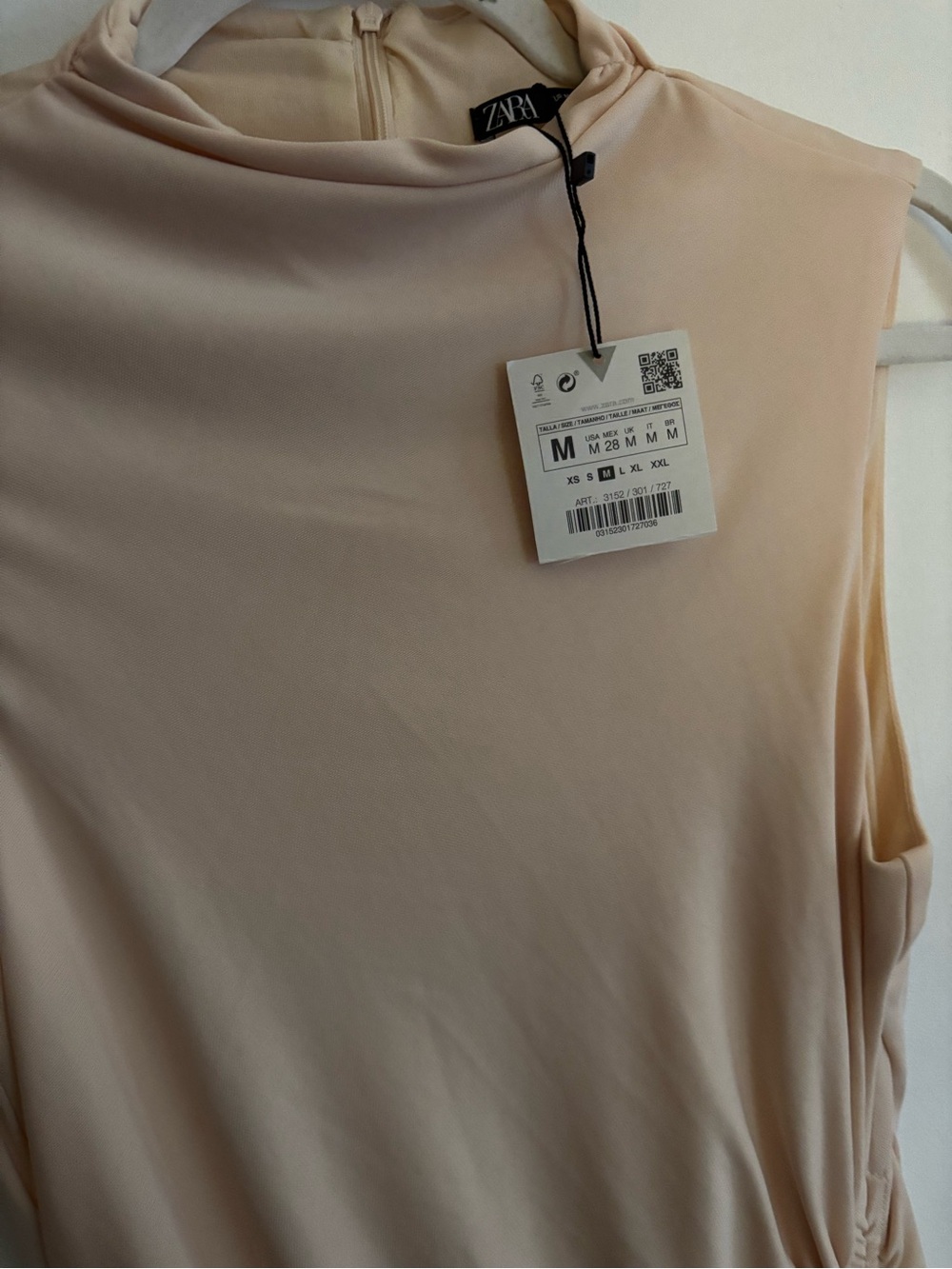 Zara Sleeveless Ruched Maxi Dress in Beige